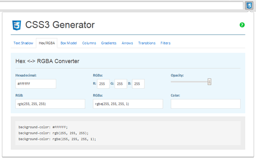 Hex / RGBA Converter - CSS3 Generator