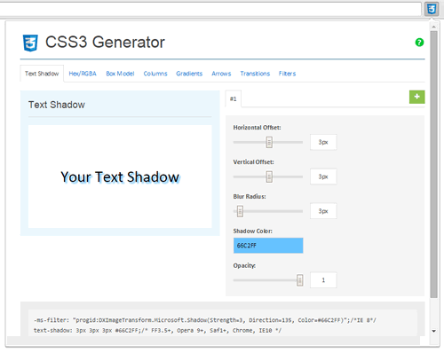 Text Shadow - CSS3 Generator