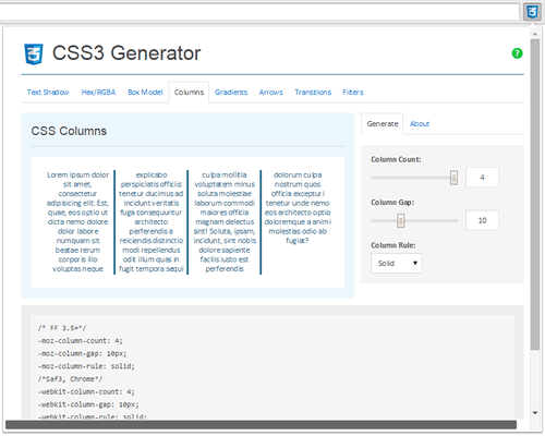 CSS Column - CSS3 Generator
