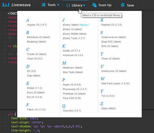 Liveweave - подключение библиотек CSS и JS