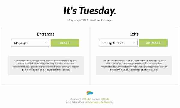 Tuesday -Библиотека анимации CSS